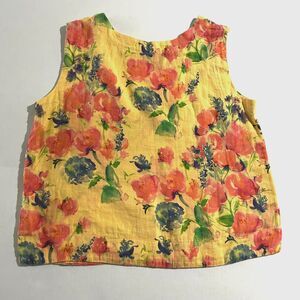 Cut Loose, 100% Linen yellow Floral Sleeveless Swing Top, sz XS, Tomato Girl
